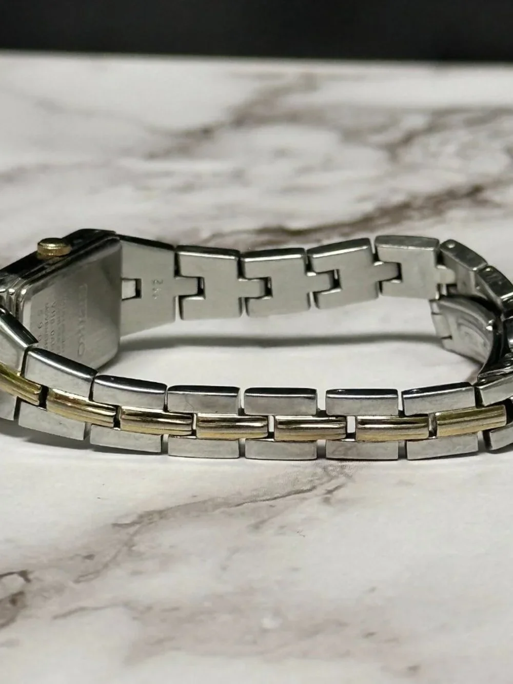 Vintage Seiko Solar Watch Women Silver Gold Two Tone Black Dial 5.75 Inch - Picture 6 of 12